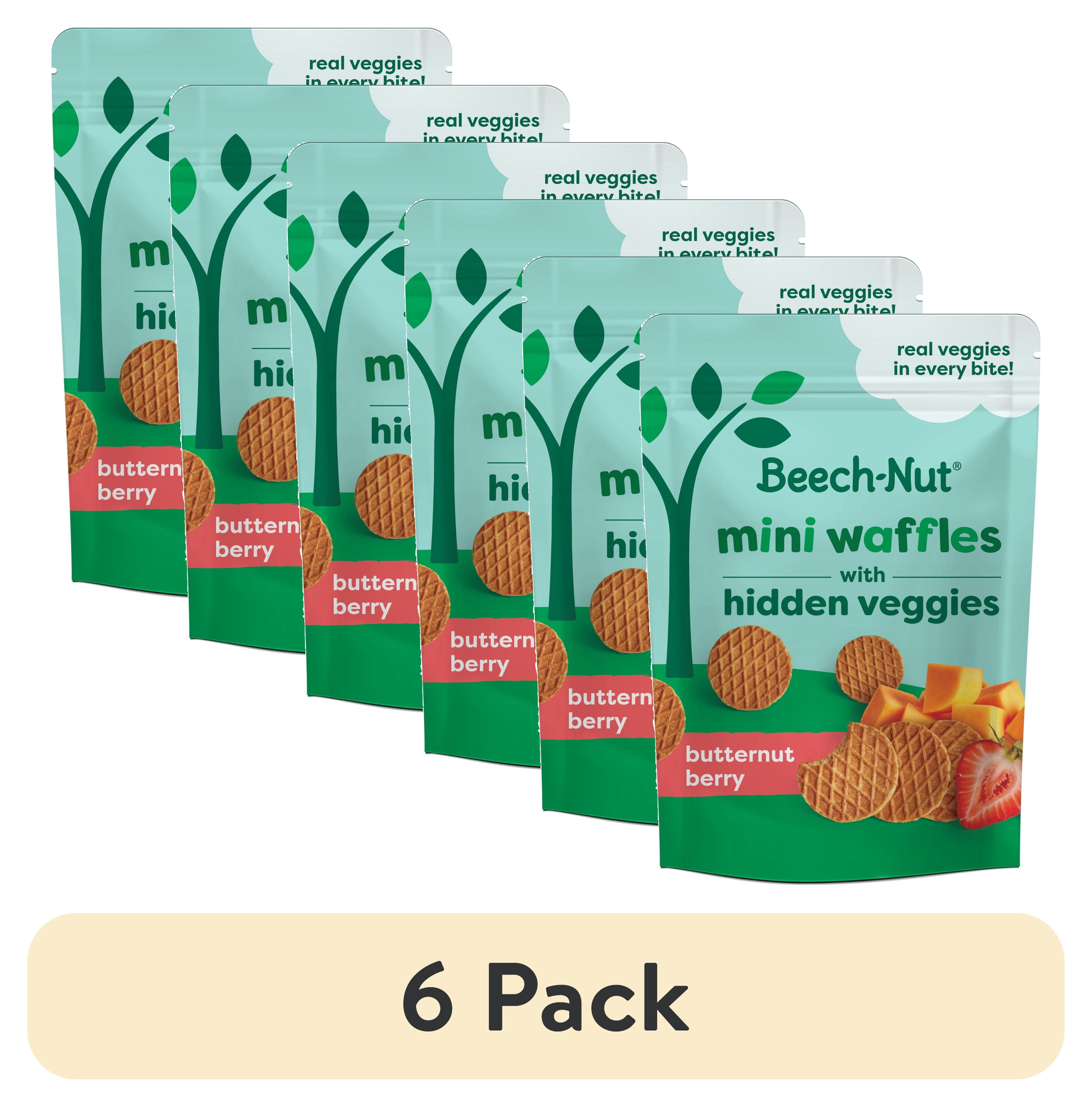 (6 pack) Beech-Nut Mini Waffles with Hidden Veggies Toddler Snack, Butternut Berry, 3.2 oz Bag