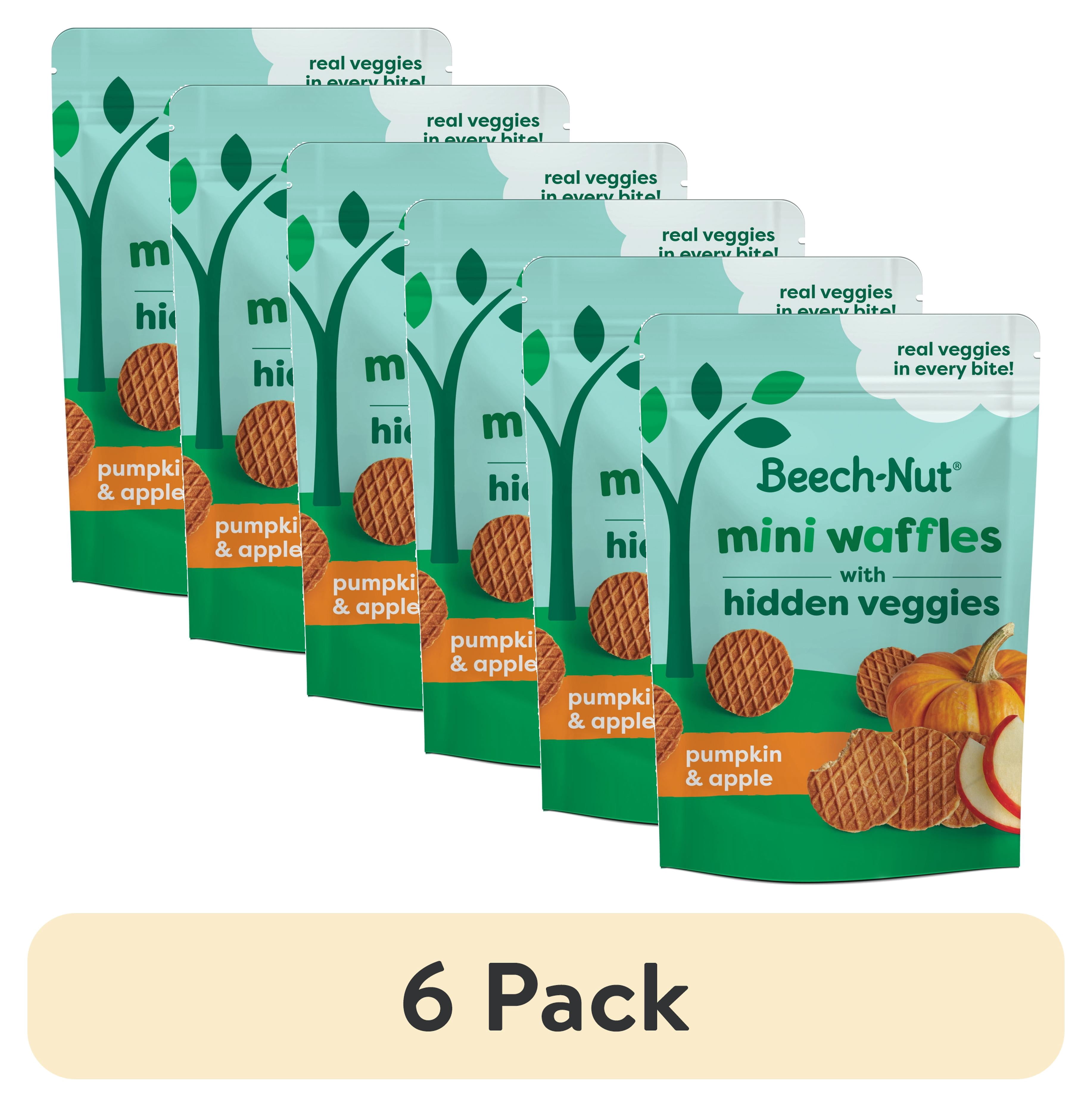 (6 pack) Beech-Nut Mini Waffles with Hidden Veggies Toddler Snack, Pumpkin Apple, 3.2 oz Bag
