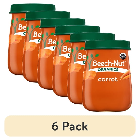 (6 pack) Beech-Nut Organics Stage 1 Organic Baby Food, Carrots, 4 oz Jar