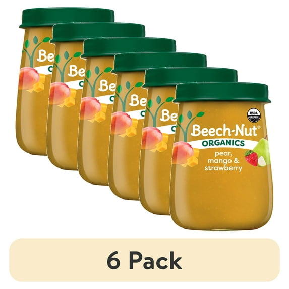 (6 pack) Beech-Nut Organics Stage 2 Organic Baby Food, Pear Mango & Strawberry, 4oz Jar