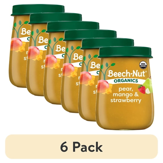 (6 pack) Beech-Nut Organics Stage 2 Organic Baby Food, Pear Mango & Strawberry, 4oz Jar