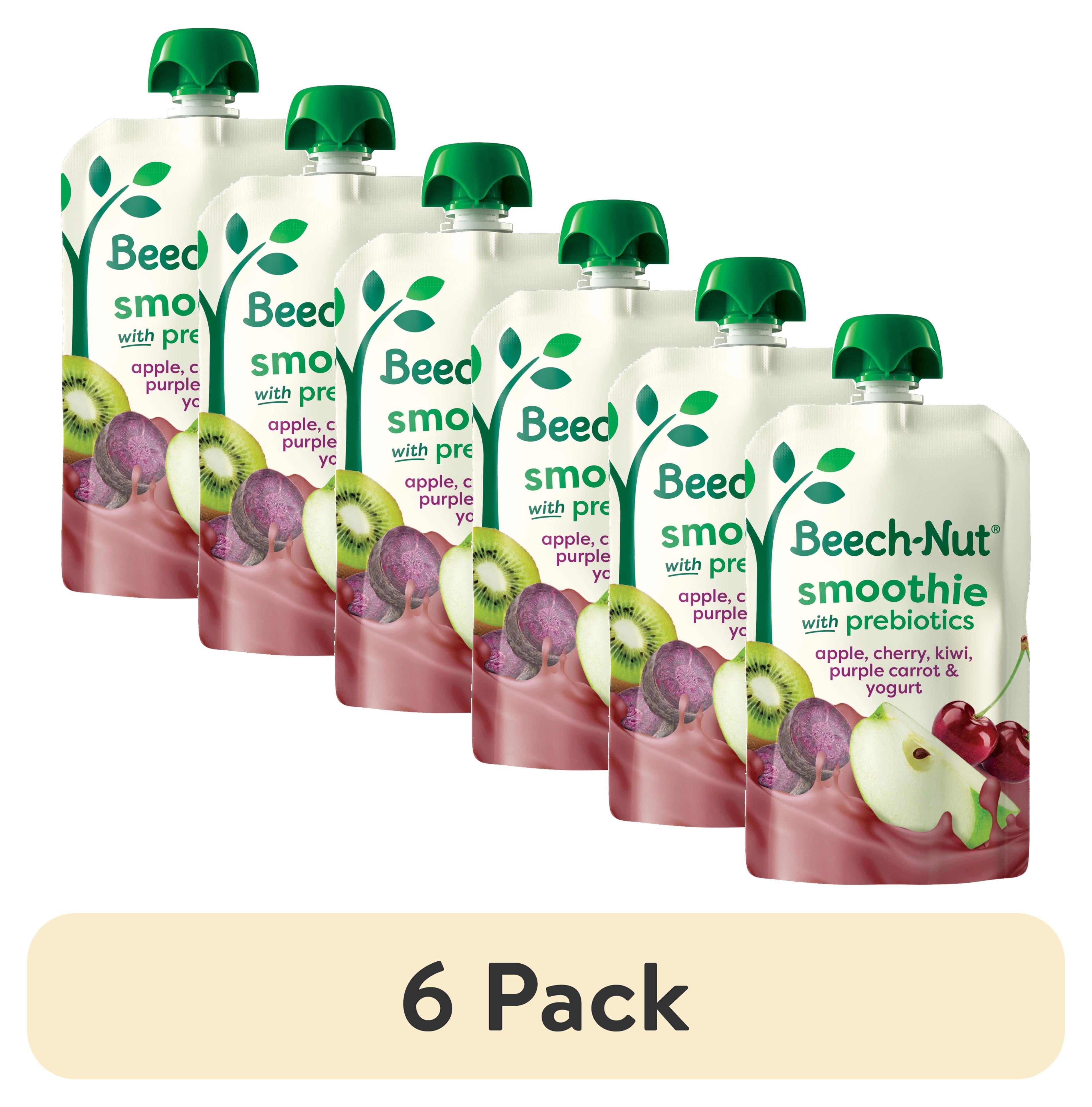 (6 pack) Beech-Nut Smoothie + Prebiotics for Toddlers, Apple Cherry Prpl Carrot Yogurt, 3.5oz Pouch