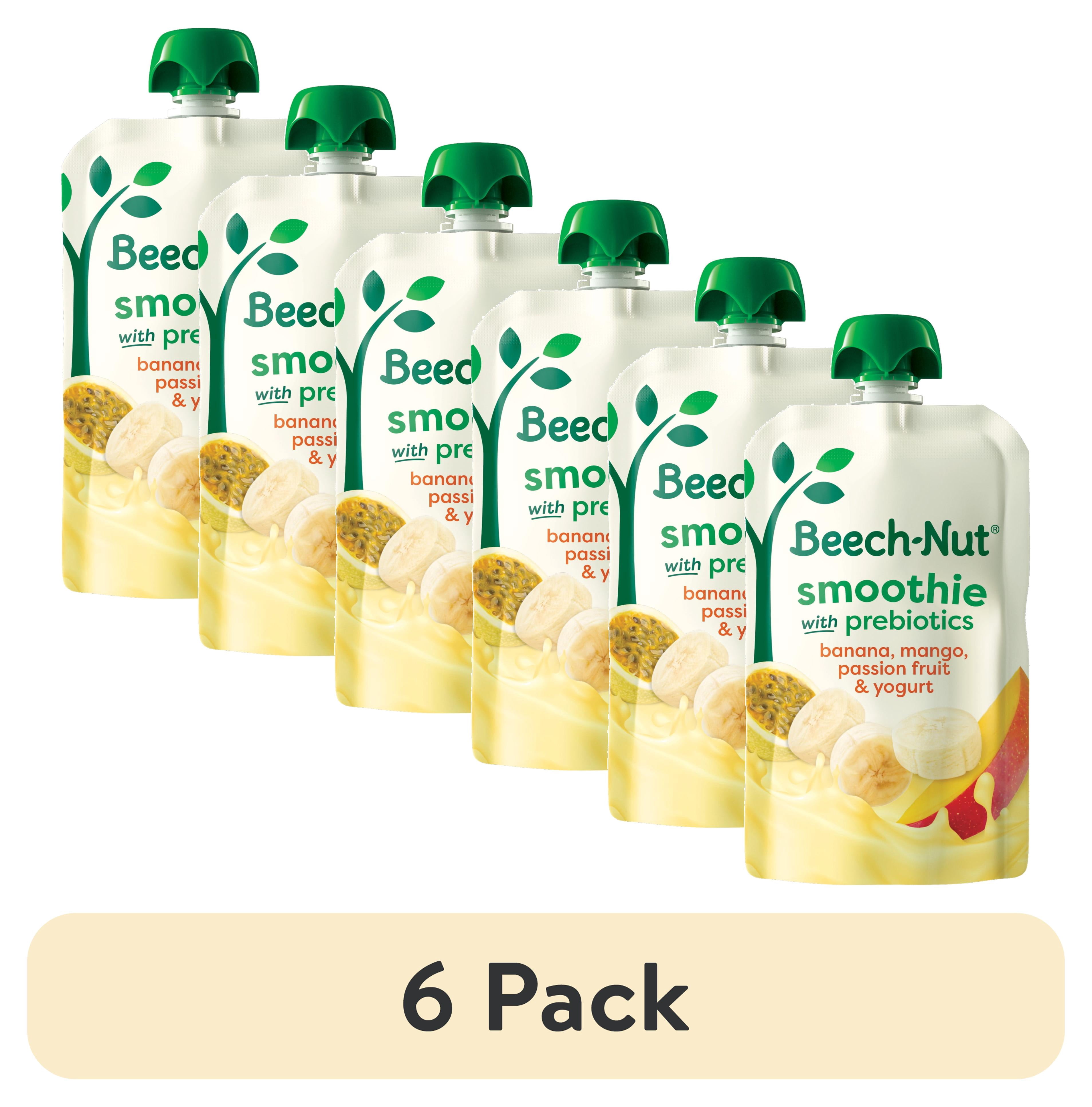 (6 pack) Beech-Nut Smoothie + Prebiotics for Toddlers, Banana Mango Psn Fruit & Yogurt, 3.5oz Pouch