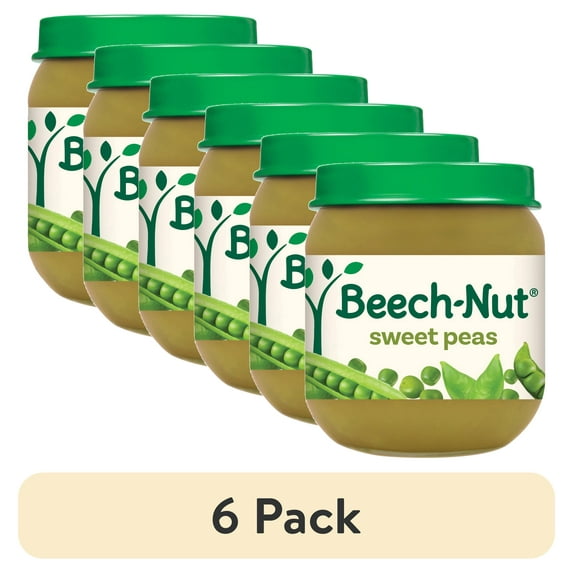 (6 pack) Beech-Nut Stage 2 Baby Food, Sweet Peas, 4 oz Jar
