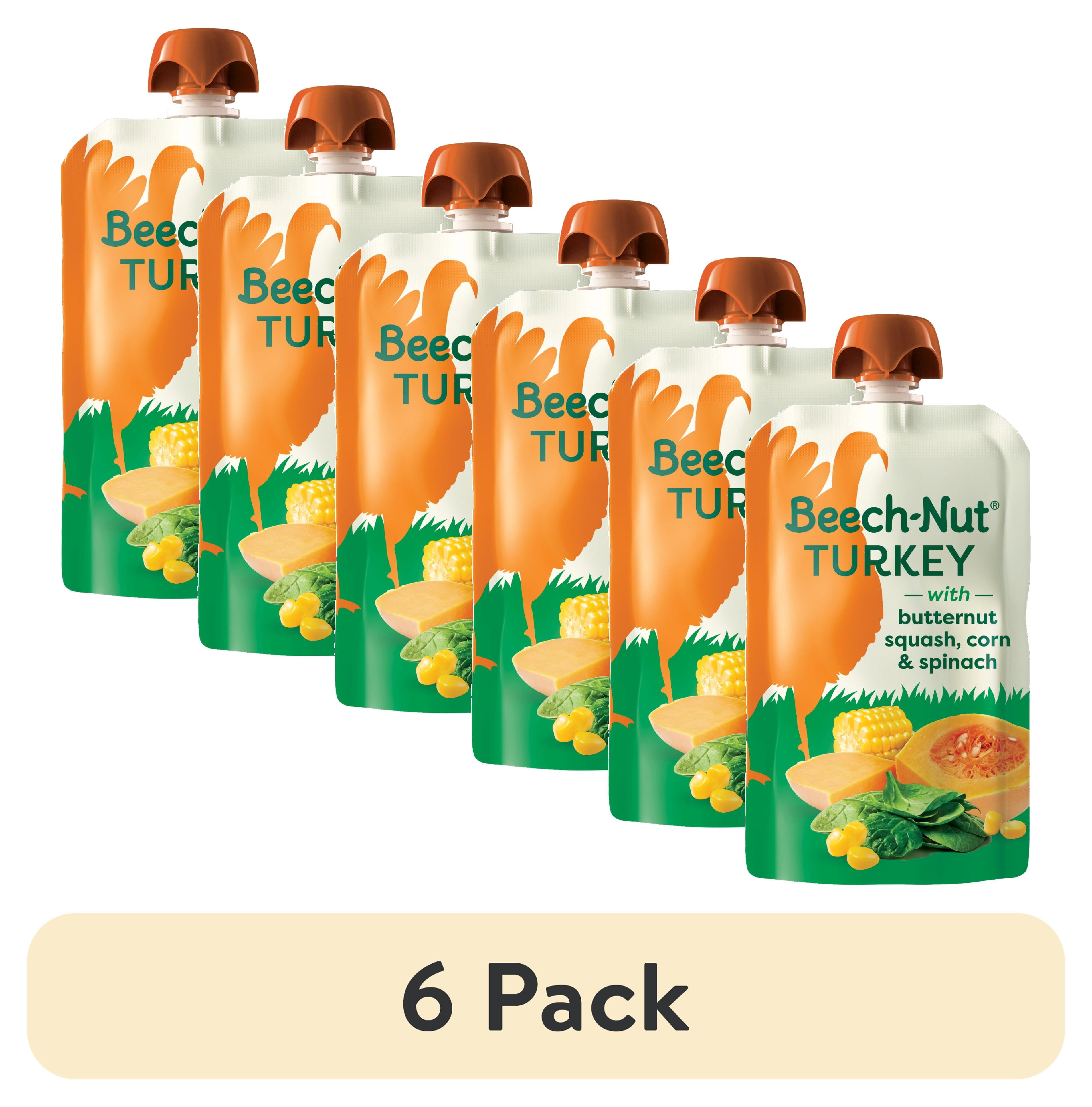 (6 pack) Beech-Nut Turkey Stage 2 Baby Food, Turkey Butternut Squash Corn & Spinach, Puree Meat Baby Food Pouch, 3.5 oz Pouch