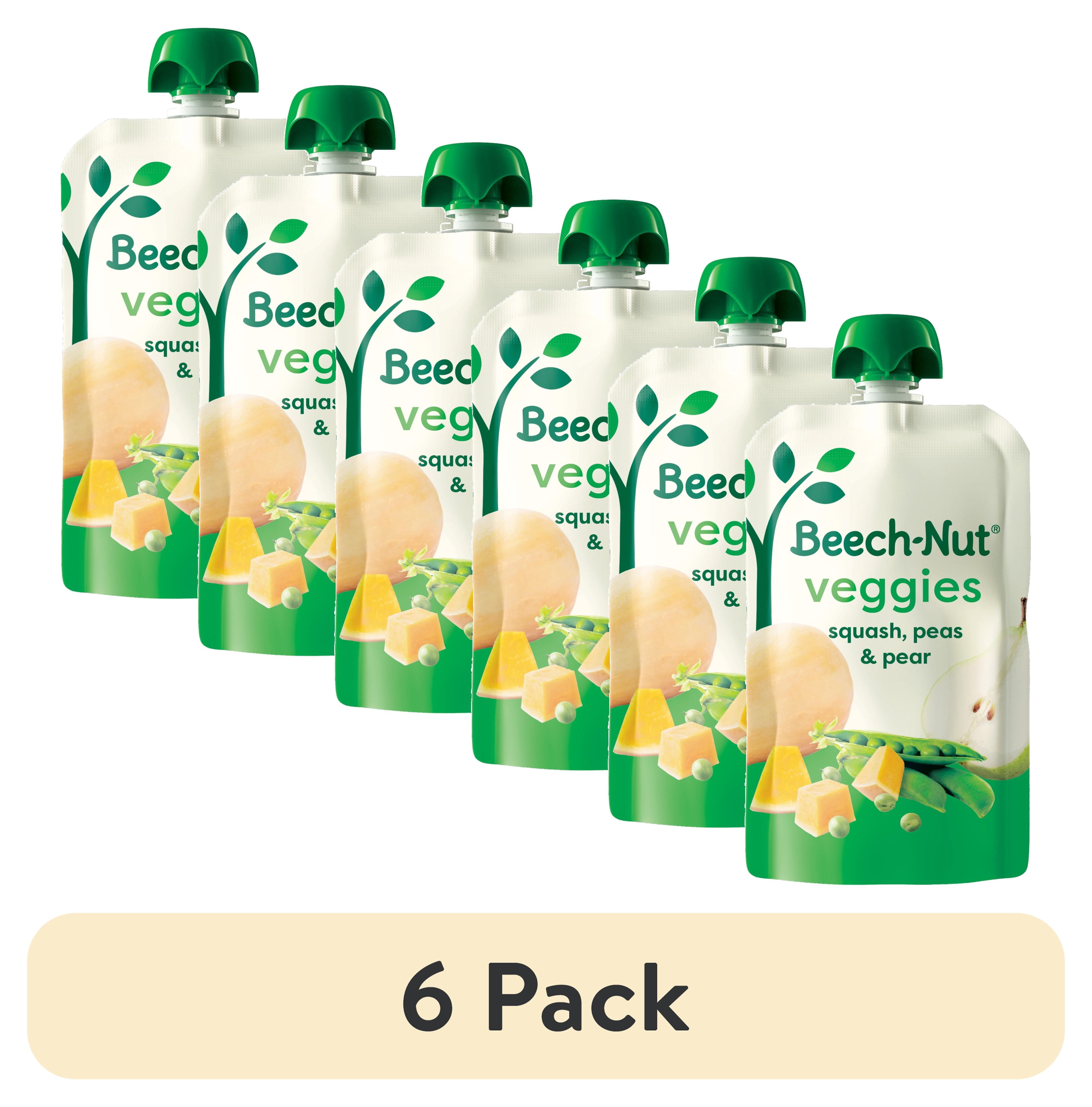 (6 pack) Beech-Nut Veggies Stage 2 Baby Food, Squash Peas & Pear Vegetable & Fruit Puree, 3.5 oz Pouch