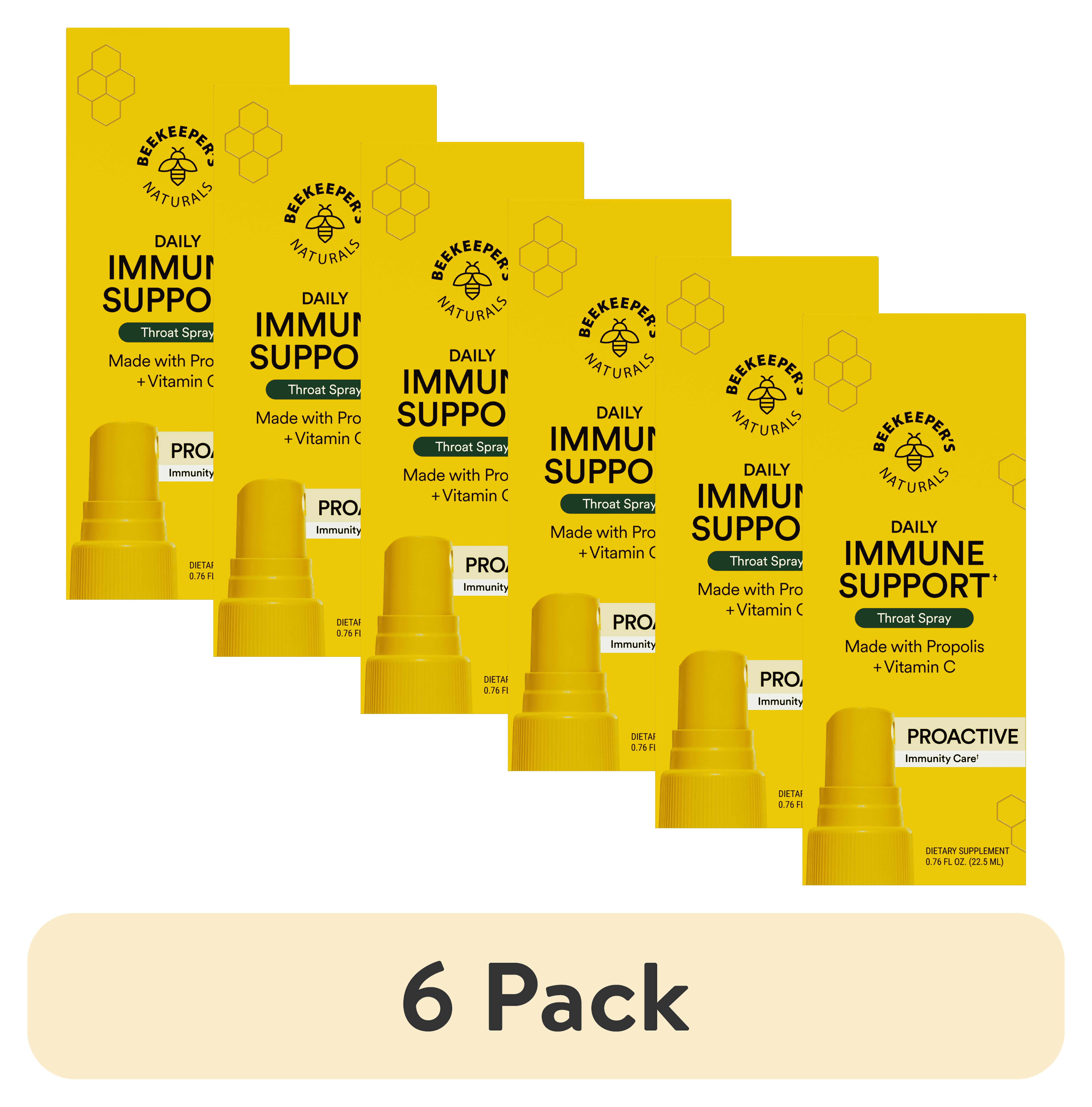 (6 pack) Beekeeper's Naturals Propolis Spray for Immune Support and Throat Relief with Vitamin C, 0.76 fl oz