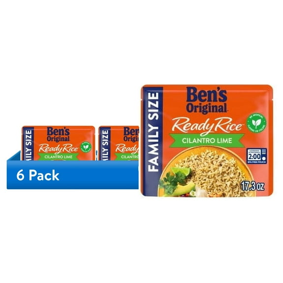 (6 pack) Ben's Original Ready Rice Cilantro Lime Family Size 17 Ounce. Microwavable Pouch Ready In 90 Seconds!