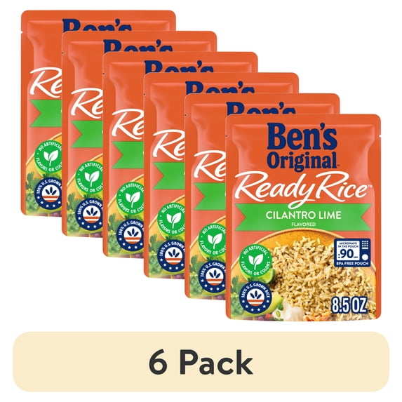 (6 pack) Ben's Original Ready Rice, Cilantro Lime Flavored, Easy Dinner Side, 8.5 Ounce Pouch