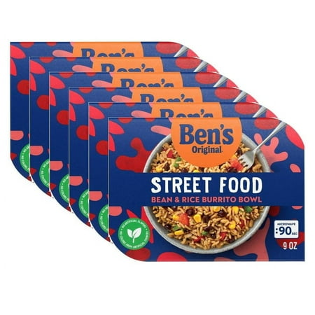 (6 pack) Ben's Original Street Food Burrito Bowl 9 Ounces. Microwave in just 90 Seconds! Fully Cooked Just Heat and Eat!