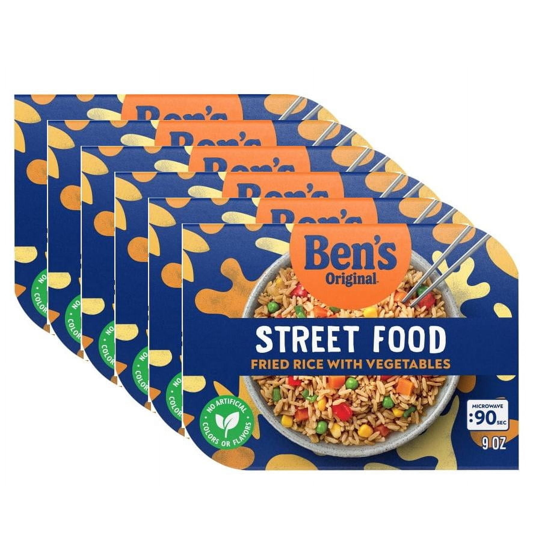 (6 pack) Ben's Original Street Food Fried Rice with Vegetables. 9 Ounces Per Tray. Fully Cooked. Heat and Eat In Just 90 Seconds!