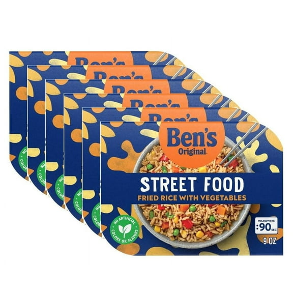 (6 pack) Ben's Original Street Food Fried Rice with Vegetables. 9 Ounces Per Tray. Fully Cooked. Heat and Eat In Just 90 Seconds!