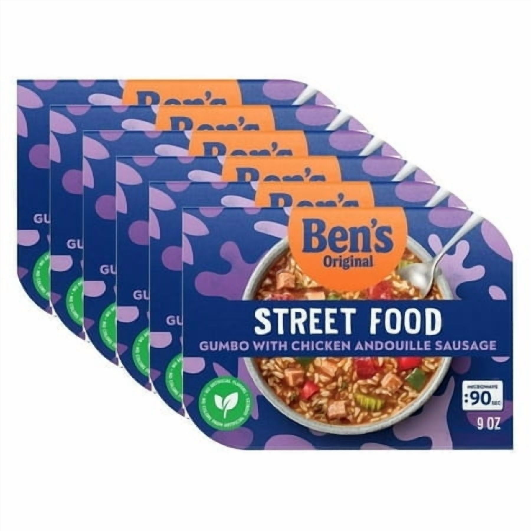 (6 pack) Ben's Original Street Food Gumbo Chicken Andouille Sausage 9.0 oz. Fully cooked. Heat and eat in only 90 seconds!