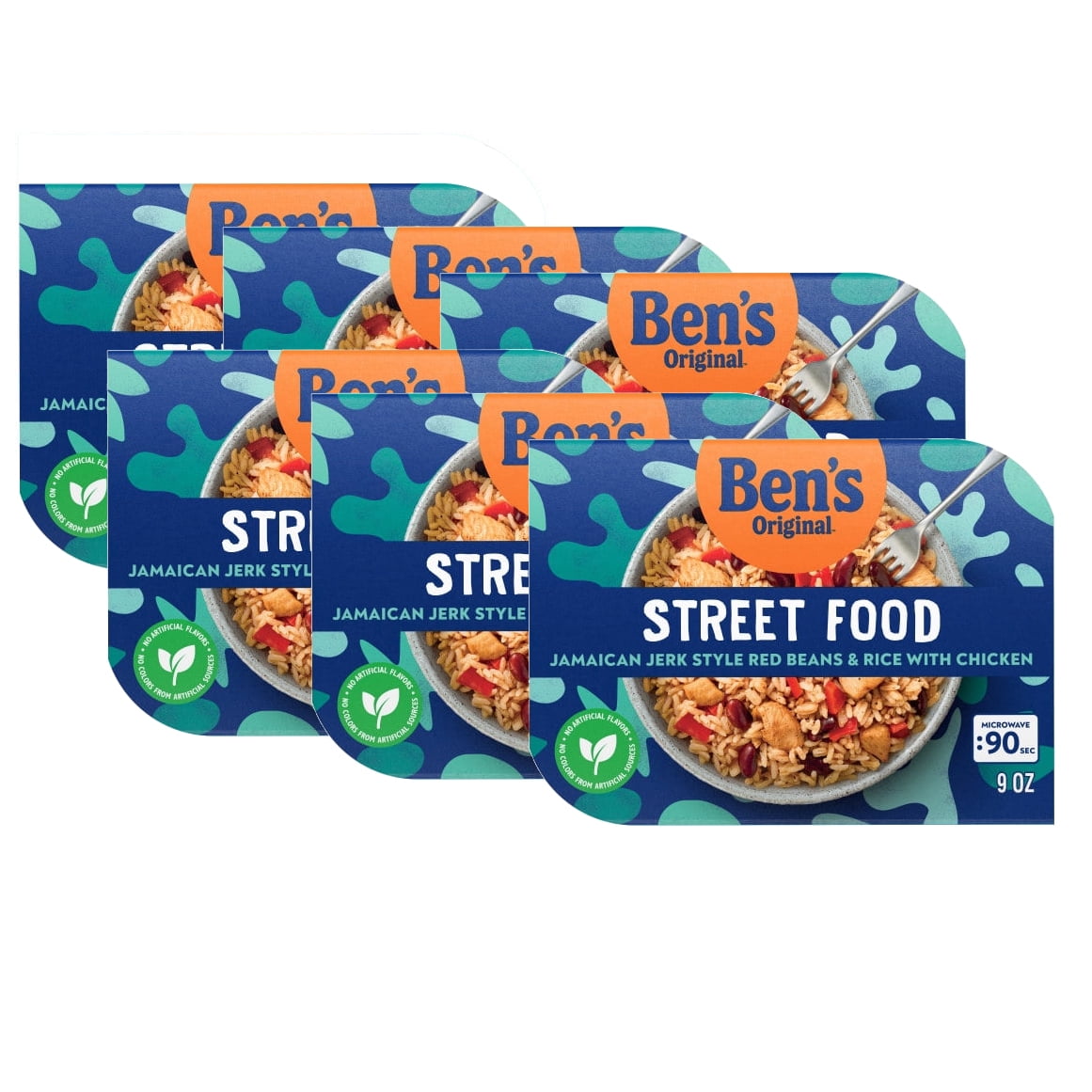 (6 pack) Ben's Original Street Food. Jamaican Jerk Style Red Beans & Rice with Chicken. 9 Ounces and Microwaves in 90 Seconds! Fully Cooked.