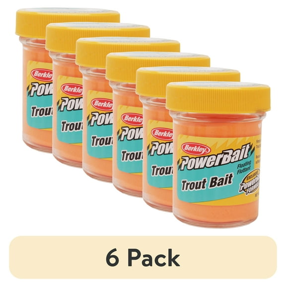 (6 pack) Berkley PowerBait Trout Fishing Dough Bait, Orange