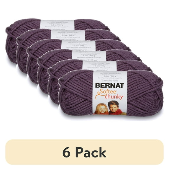 (6 pack) Bernat® Softee® Chunky™ #6 Super Bulky Acrylic Yarn, Dark Mauve 3.5oz/100g, 108 Yards