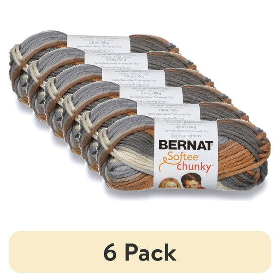(6 pack) Bernat Softee Chunky Ombre 6 Super Bulky Acrylic Yarn, Stillness 2.8oz/80g, 77 Yards