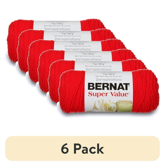 (6 pack) Bernat® Super Value™ #4 Worsted (Medium) Acrylic Yarn, True Red 7oz/197g 440 Yards