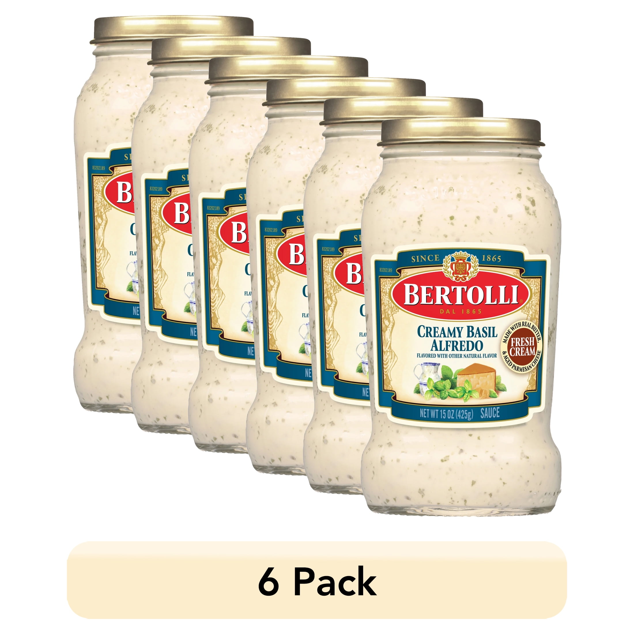 6 pack) Bertolli Alfredo Sauce with Basil, Creamy Basil Pasta