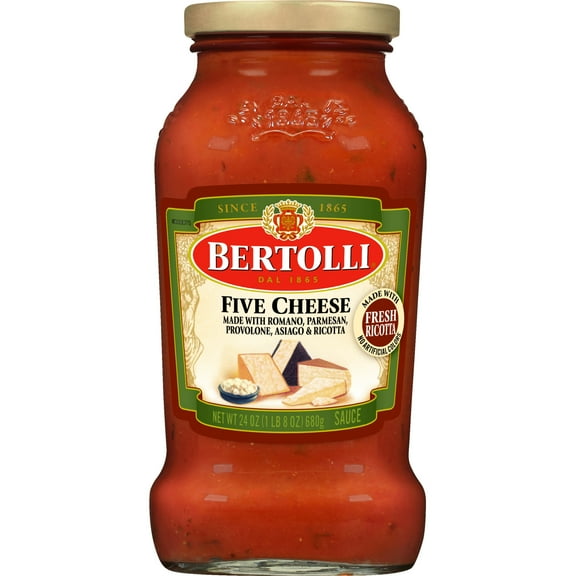 (6 pack) (6 pack) Bertolli Five Cheese Pasta Sauce, Made with Tomatoes, Ricotta, Romano and Parmesan Cheeses, 24 oz