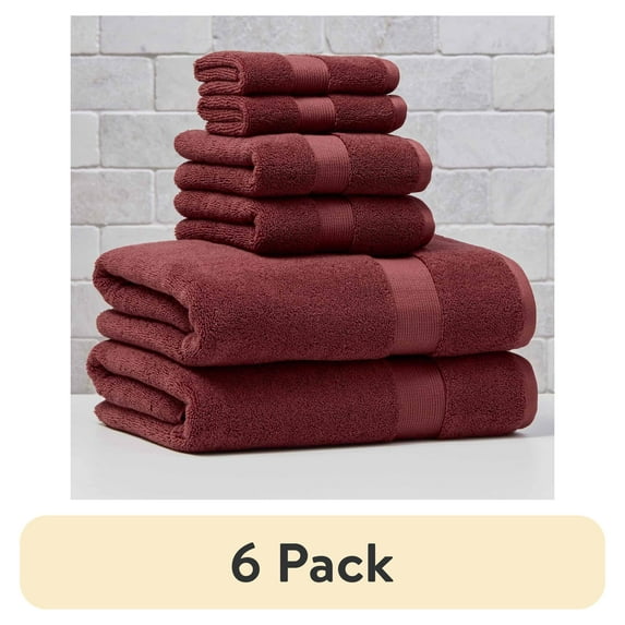 (6 pack) Better Homes & Gardens Signature Soft Solid Cotton 6 Piece Bath Towel Set,Deep Redwood
