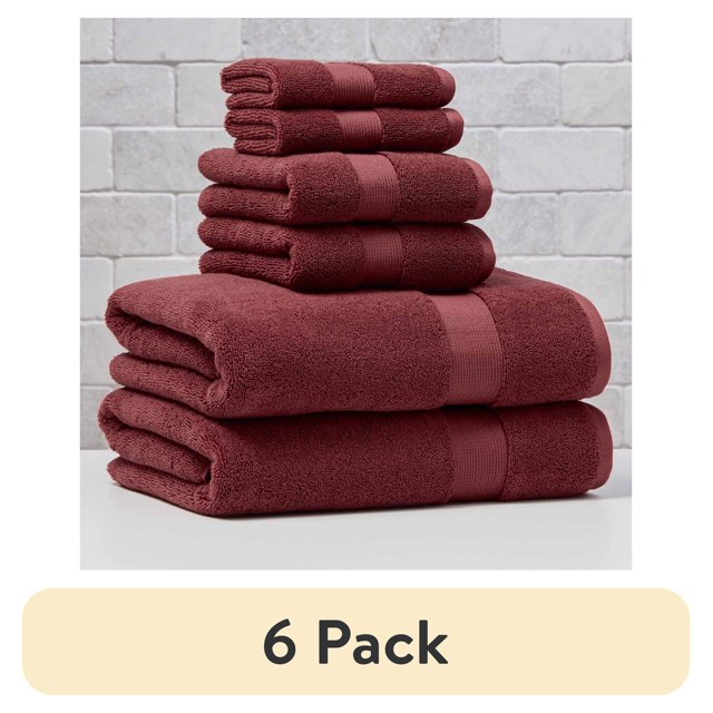 (6 pack) Better Homes & Gardens Signature Soft Solid Cotton 6 Piece Bath Towel Set,Deep Redwood