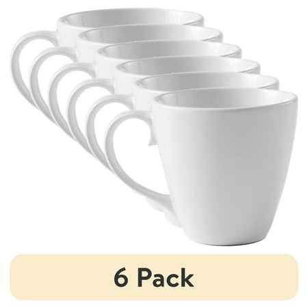 (6 pack) Better Homes & Gardens Vivian Porcelain Mug, White, 14 oz