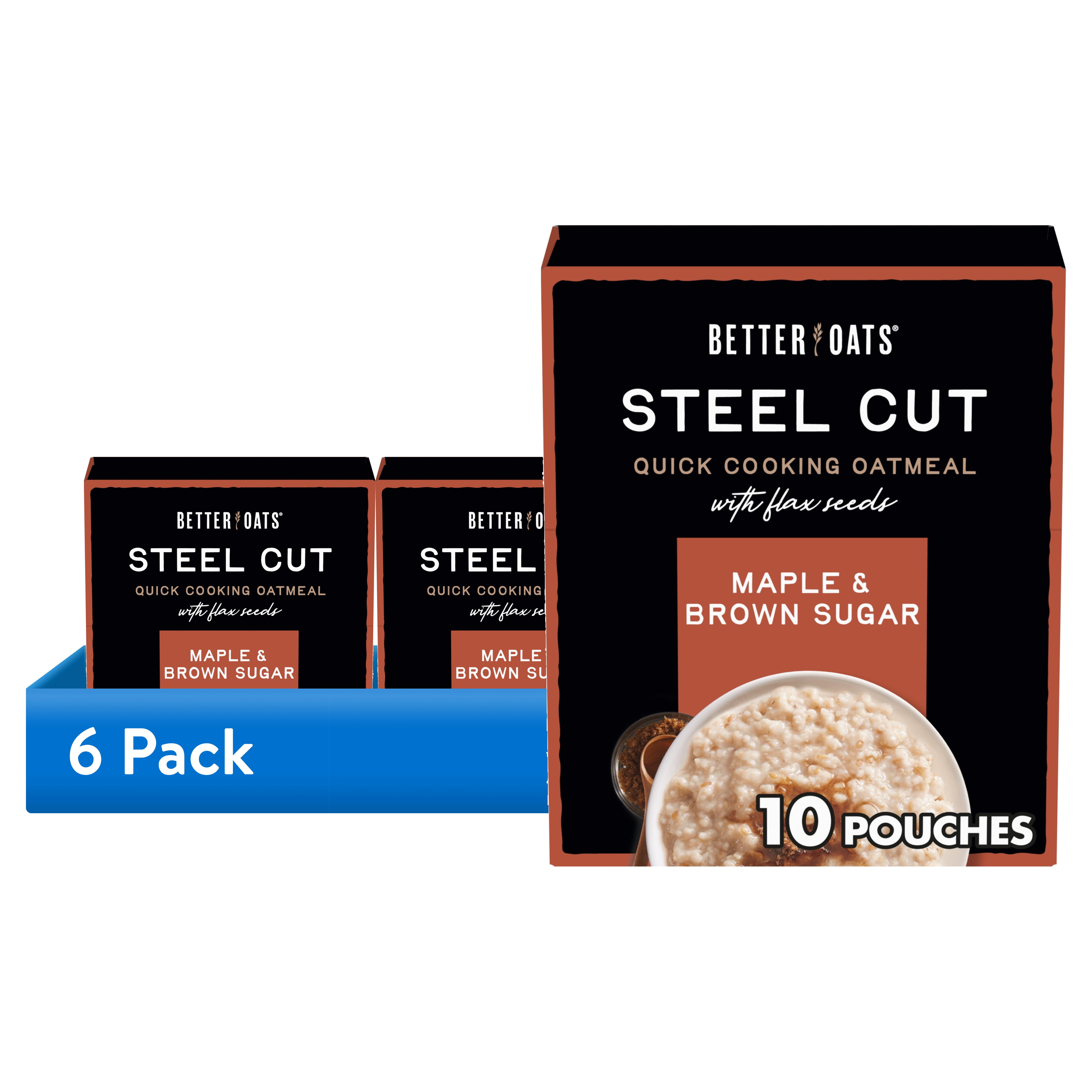(6 pack) Better Oats Maple & Brown Sugar, Instant, Steel Cut Oatmeal, Hearty 10 Packets, 15.1 oz Box