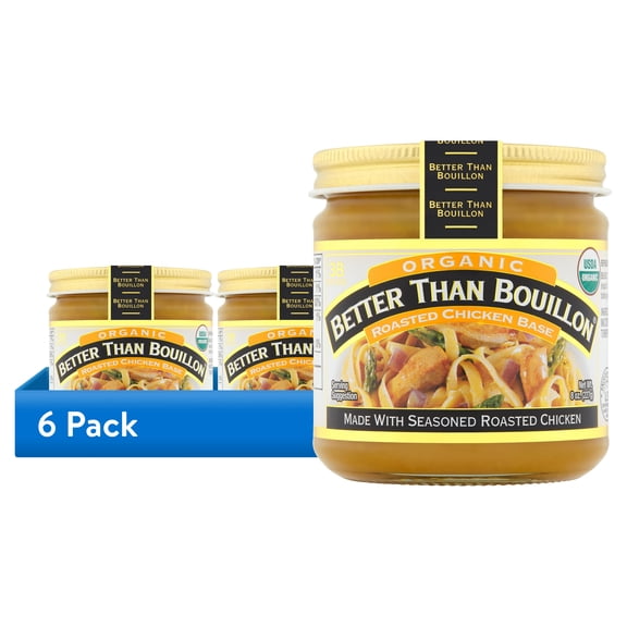 (6 pack) Better Than Bouillon Organic Roasted Chicken Base, Shelf-Stable, 8 oz Jar