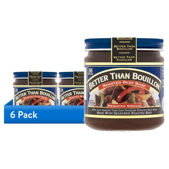 (6 pack) Better Than Bouillon Reduced Sodium Roasted Beef Base, Shelf-Stable, 8 oz