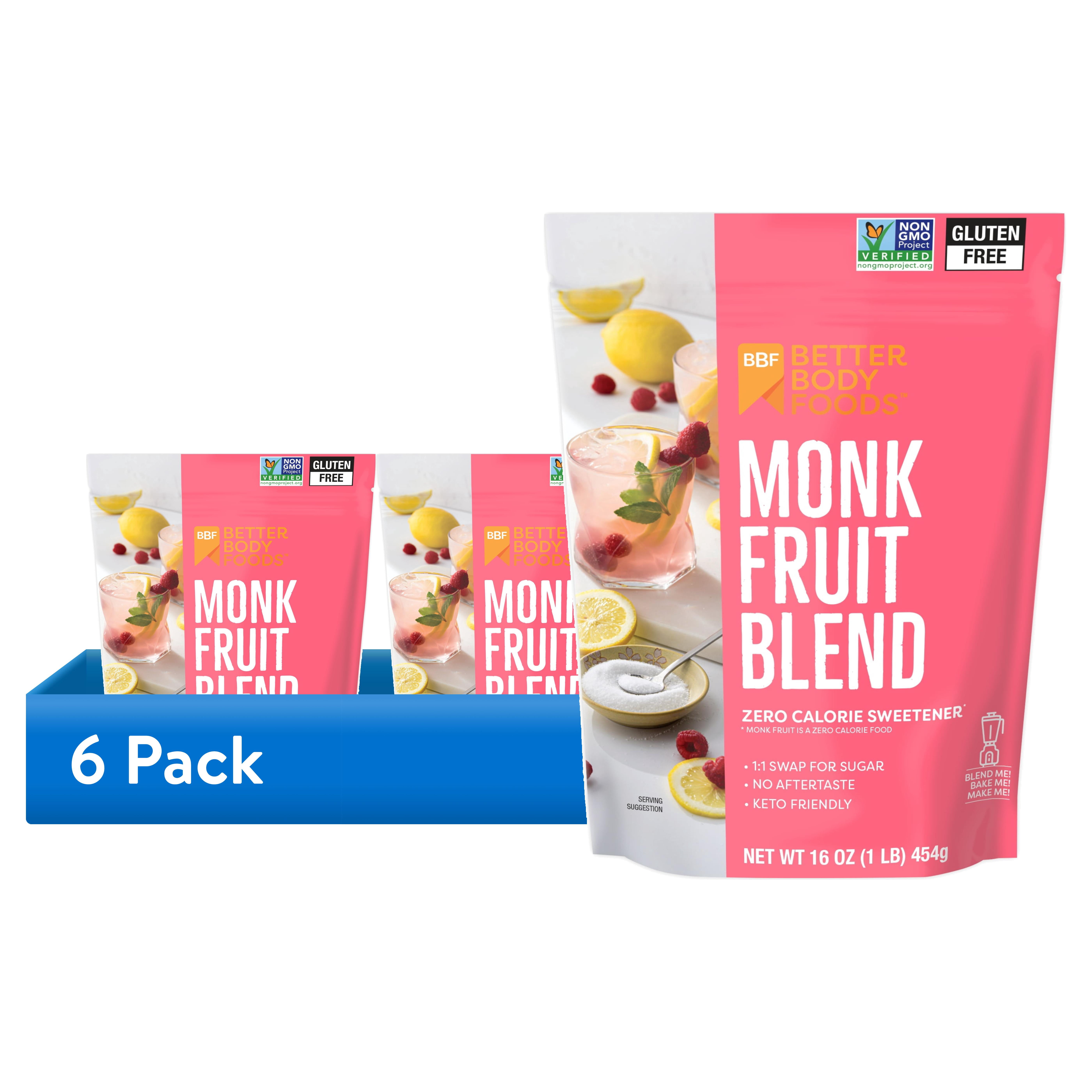 (6 pack) BetterBody Foods Monk Fruit Sweetener Blend, Zero Calorie Sweetener, 1 lb
