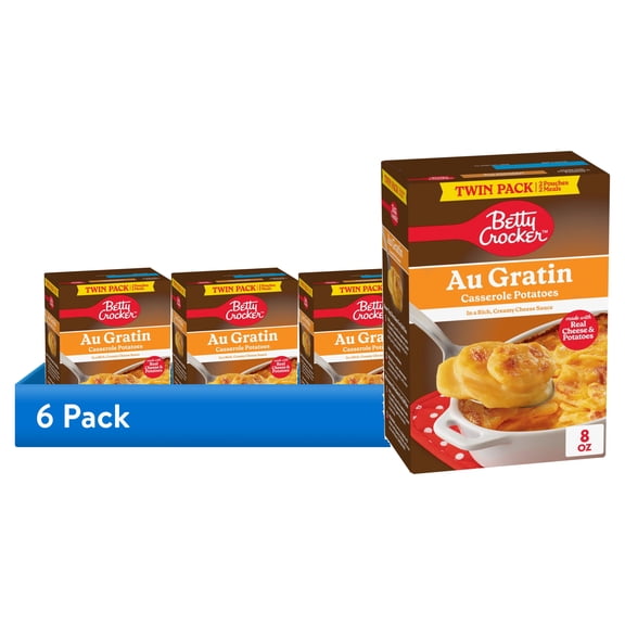 (6 pack) Betty Crocker Au Gratin Casserole Potatoes, Made with Real Cheese, Twin Pack, 8 oz Box