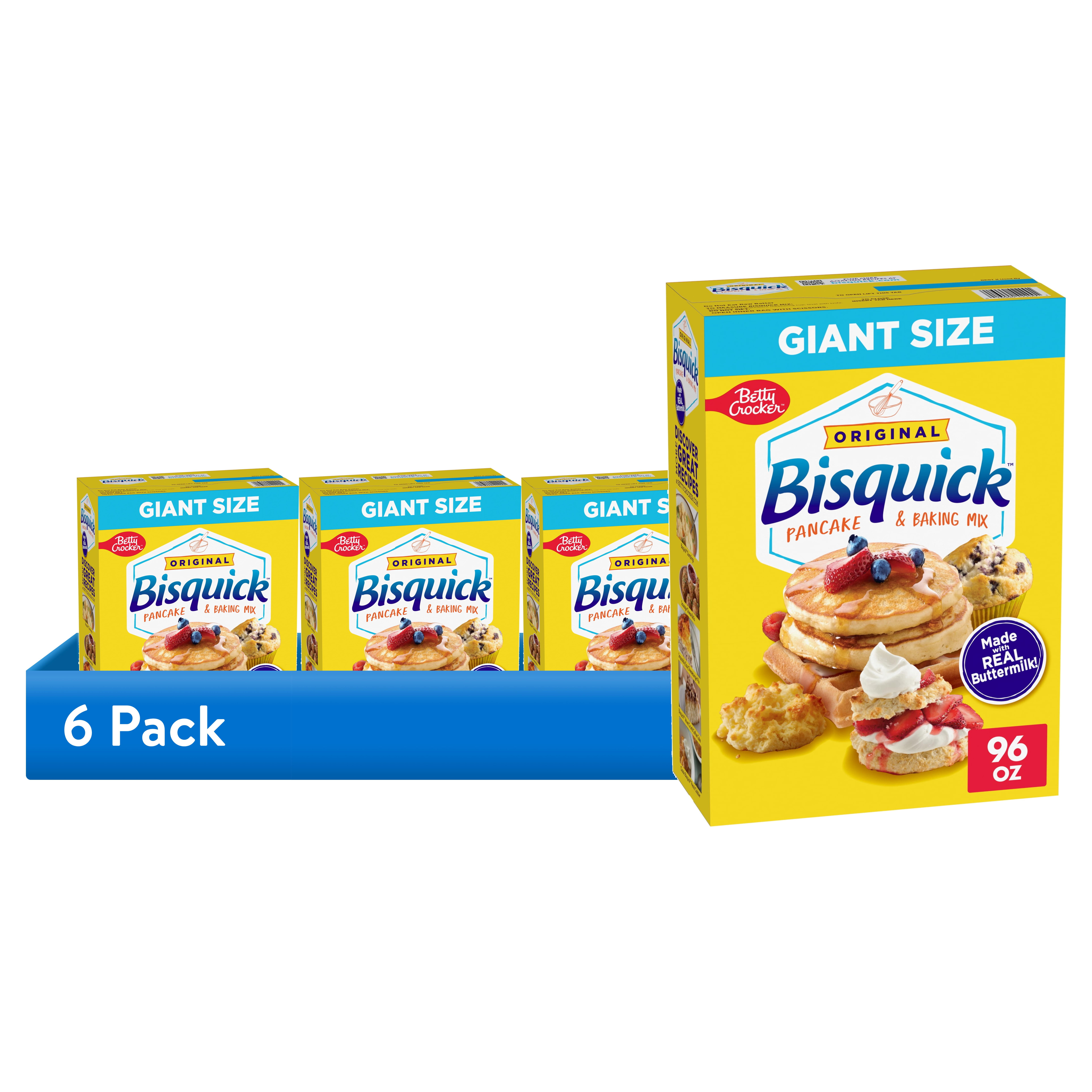 (6 pack) Betty Crocker Bisquick Pancake and Baking Mix, Original, Giant Size, 96 oz