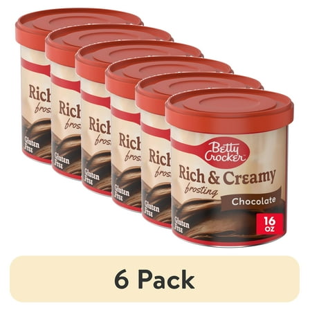 (6 pack) Betty Crocker Rich and Creamy Chocolate Frosting, Gluten Free, 16 oz