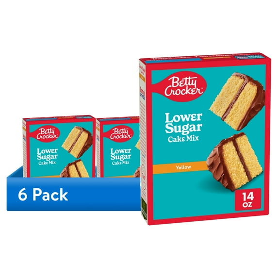 (6 pack) Betty Crocker Lower Sugar Yellow Cake Mix, No Artificial Sweeteners, 14 oz