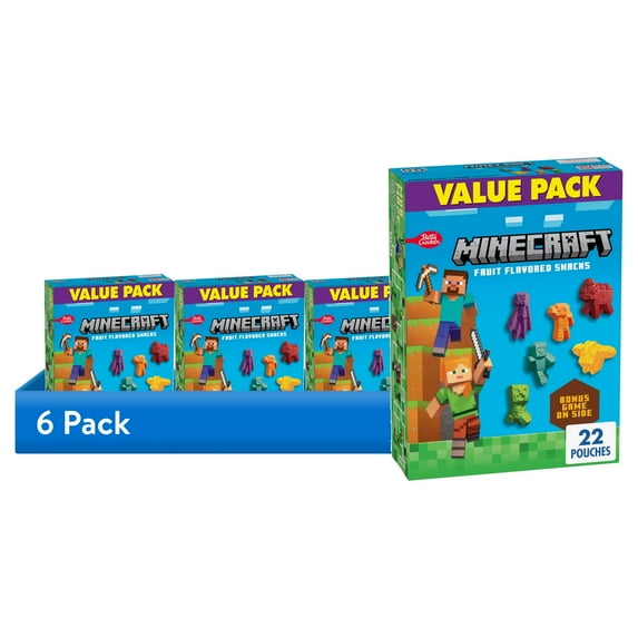 (6 pack) Minecraft Fruit Flavored Snacks, Fat Free and Gluten Free, Value Pack, 17.6 oz, 22 Pouches