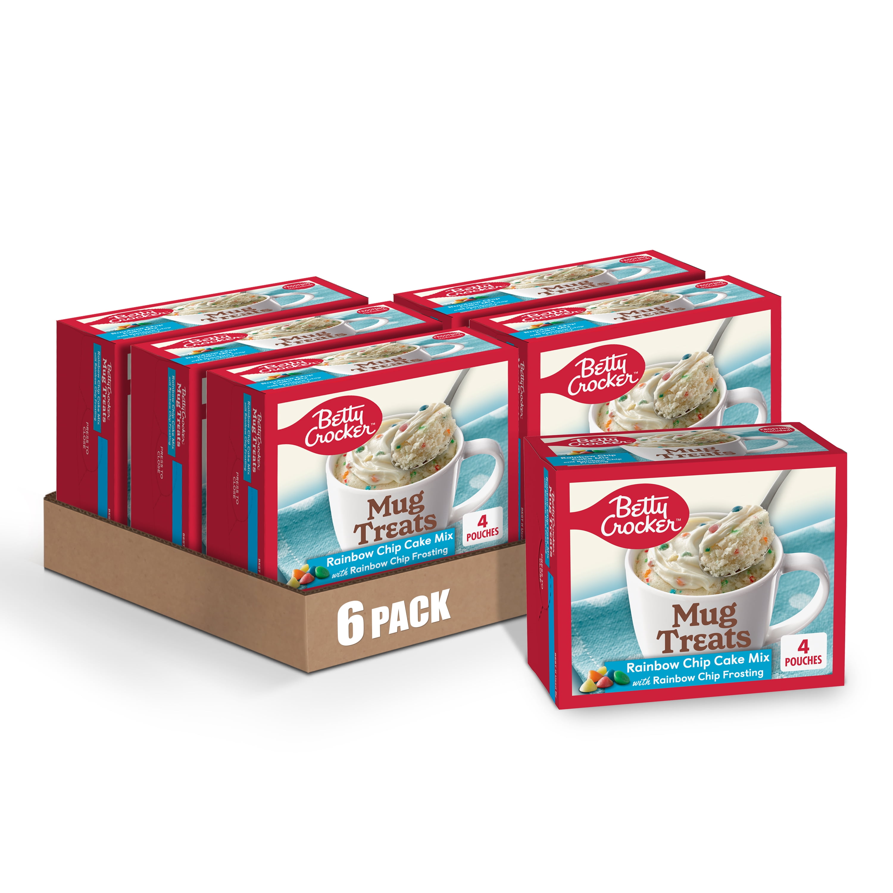 (6 pack) Betty Crocker Mug Treats Rainbow Chip Cake Mix with Frosting, 4 Servings, 13.9 oz.