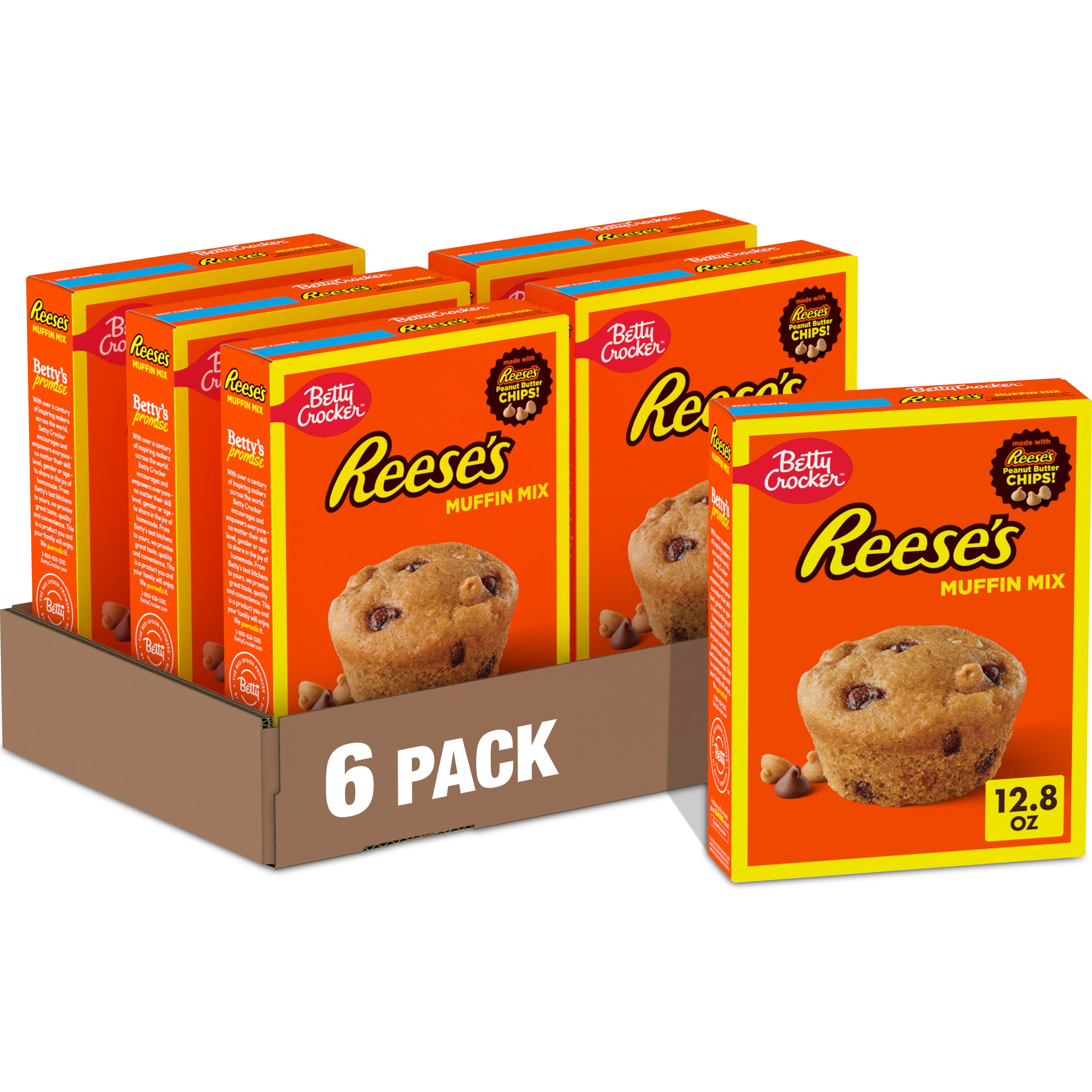 (6 pack) Betty Crocker REESE'S Peanut Butter Muffin Mix, with REESE'S Peanut Butter Chips, 12.8 oz