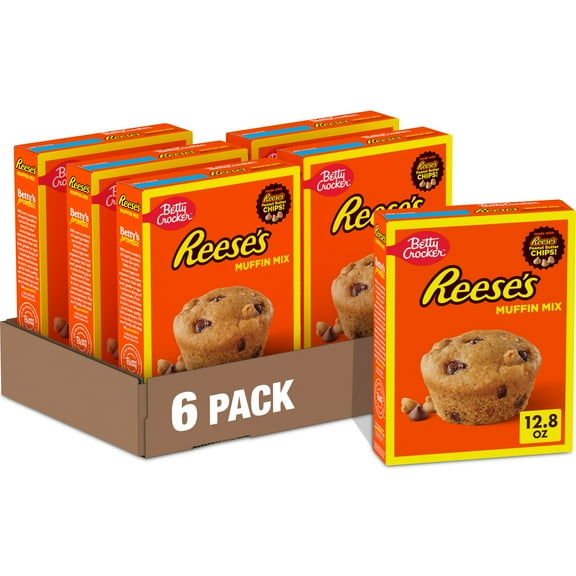(6 pack) Betty Crocker REESE'S Peanut Butter Muffin Mix, with REESE'S Peanut Butter Chips, 12.8 oz
