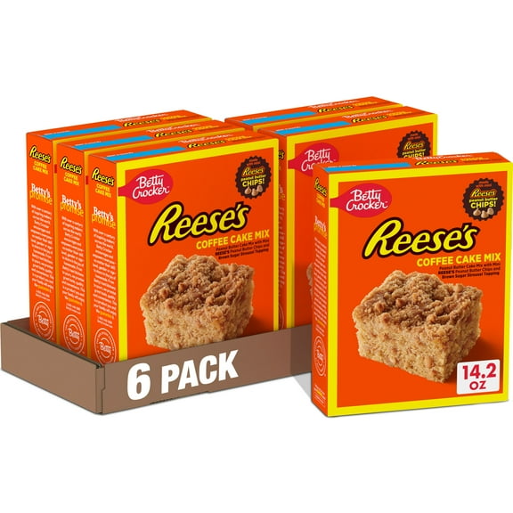 (6 pack) Betty Crocker REESE'S Peanut Butter Coffee Cake Mix, Includes Streusel Topping, 14.2 oz