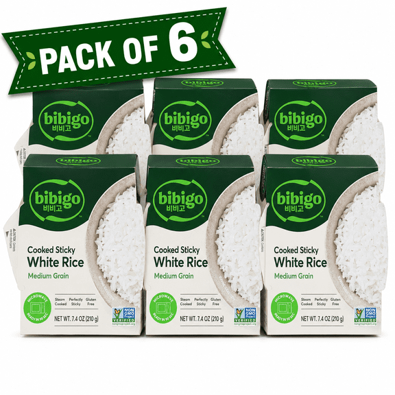 (6 pack) Bibigo Cooked Sticky White Rice, 7.41 oz