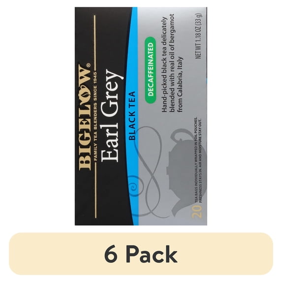 (6 pack) Bigelow Earl Grey, Decaffeinated, Black Tea Bags, 20 Count
