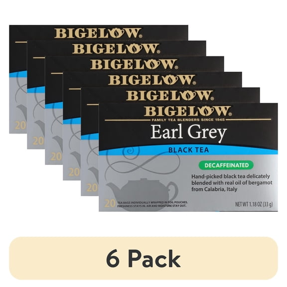 (6 pack) Bigelow Earl Grey, Decaffeinated, Black Tea Bags, 20 Count