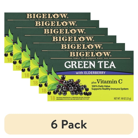 (6 pack) Bigelow Green Tea with Elderberry, Plus Vitamin C, Tea Bags, 18 Count