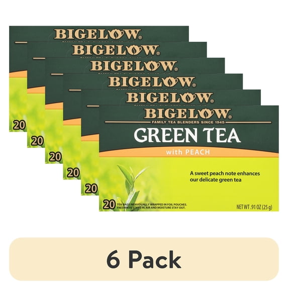 (6 pack) Bigelow Green Tea with Peach, Tea Bags, 20 Count