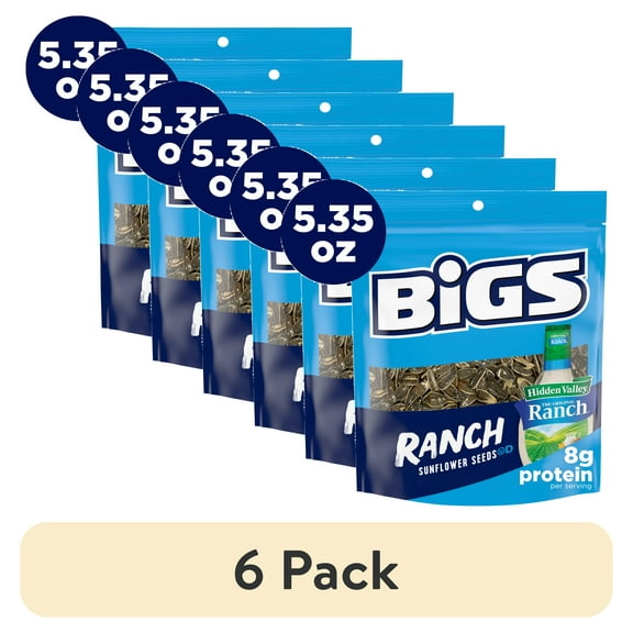 (6 pack) BIGS Sunflower Seeds, Hidden Valley Zesty Ranch Flavor, 5.35 oz.