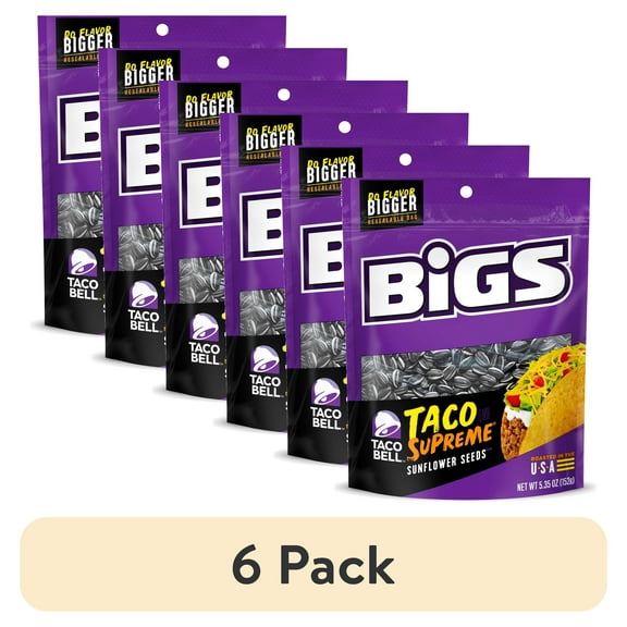 (6 pack) BIGS Sunflower Seeds, Taco Bell Taco Supreme Flavor, 5.35 oz.
