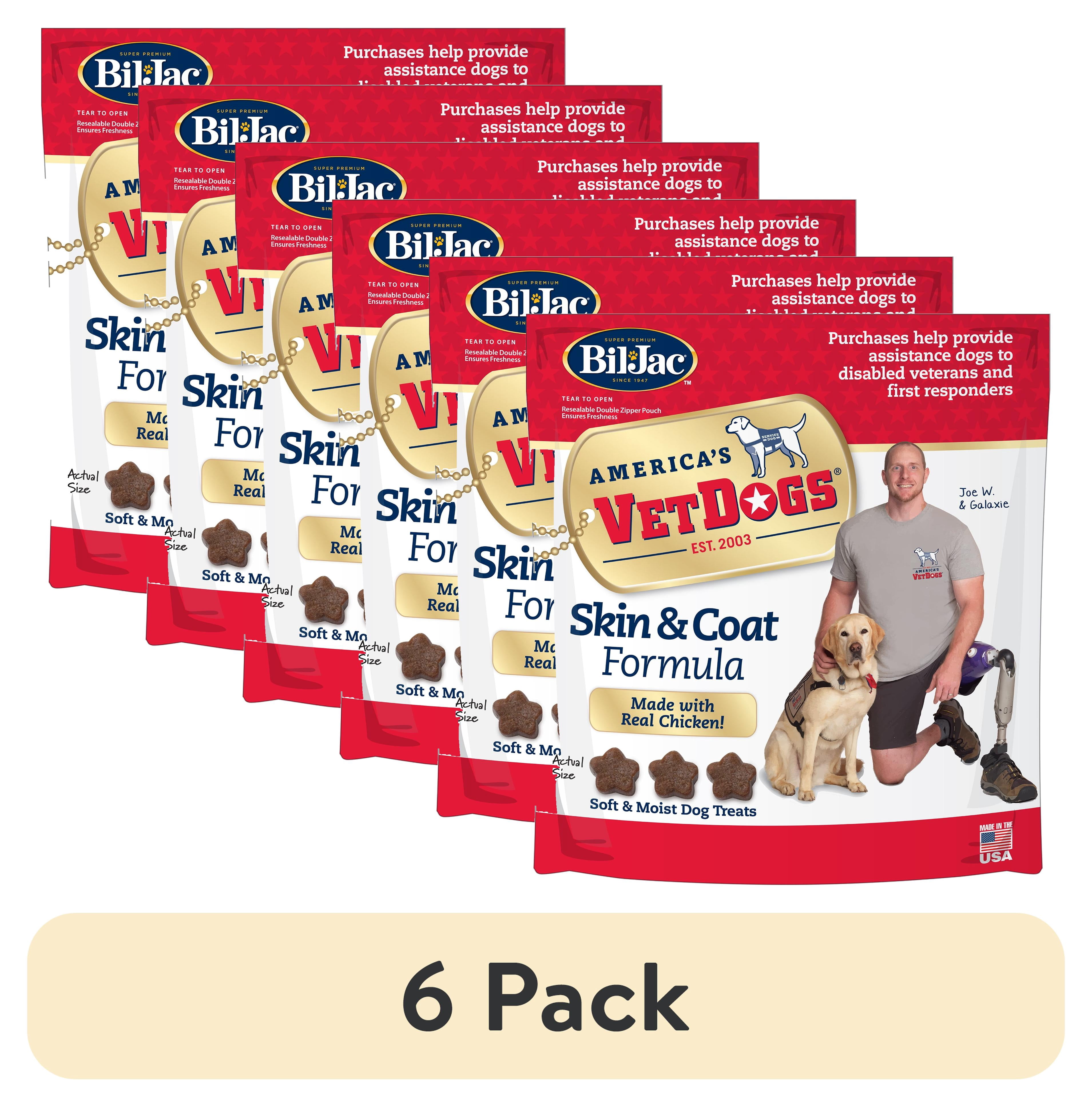 (6 pack) Bil-Jac VetDogs Veteran's K-9 Corps Skin & Coat Formula, Soft & Moist Dog Treats, Chicken, 10 oz