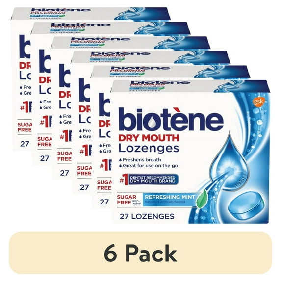 (6 pack) Biotene Dry Mouth Lozenges For Fresh Breath, Refreshing Mint, 27 Count Each