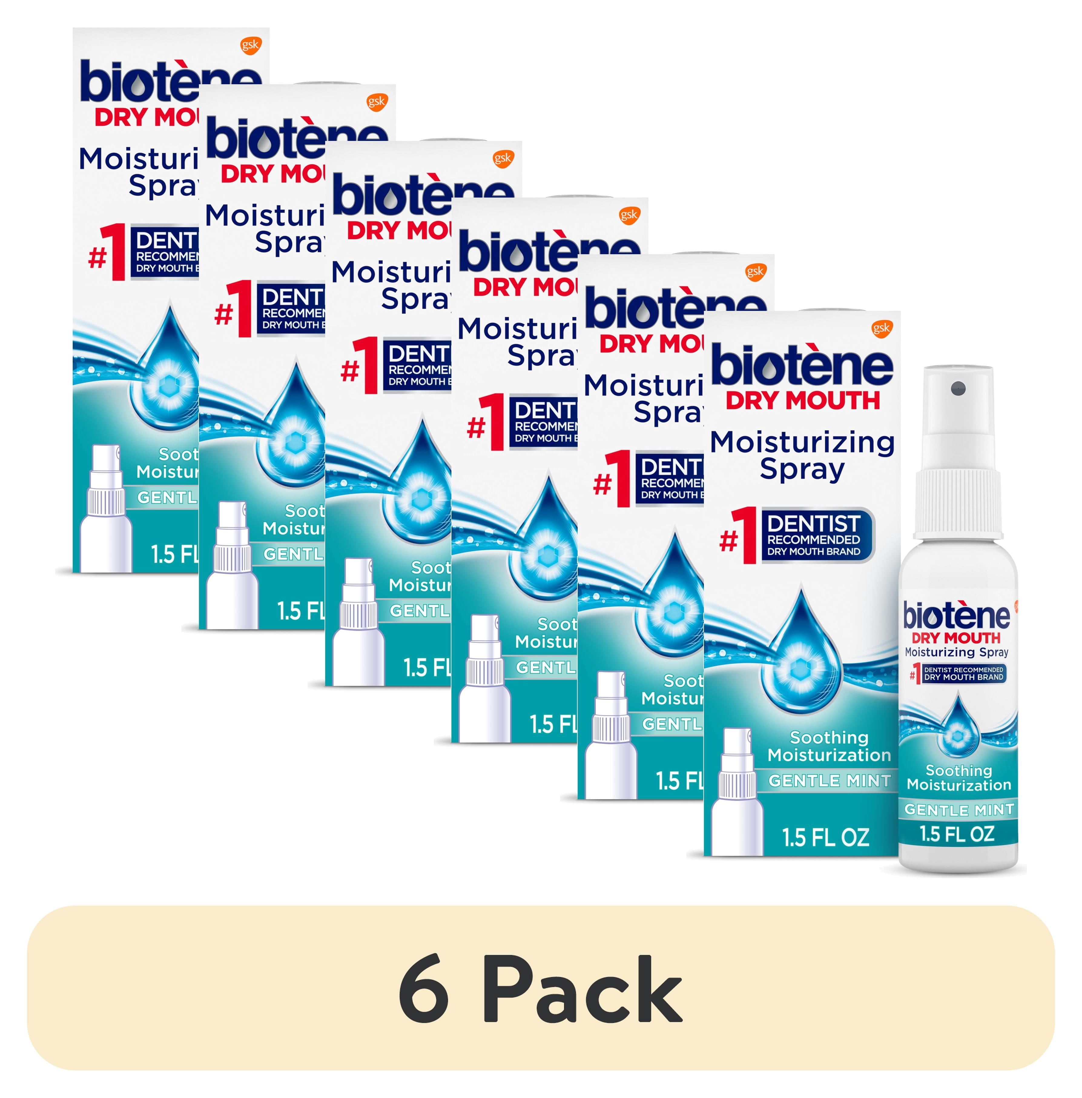 (6 pack) Biotene Dry Mouth and Fresh Breath Moisturizing Spray, Gentle Mint, 1.5 Oz, for Children and Adults